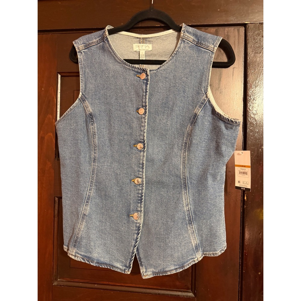Sofia Jeans by Sofia Vergara Womens Medium Wash Scoop Neck Denim Vest L 12-14